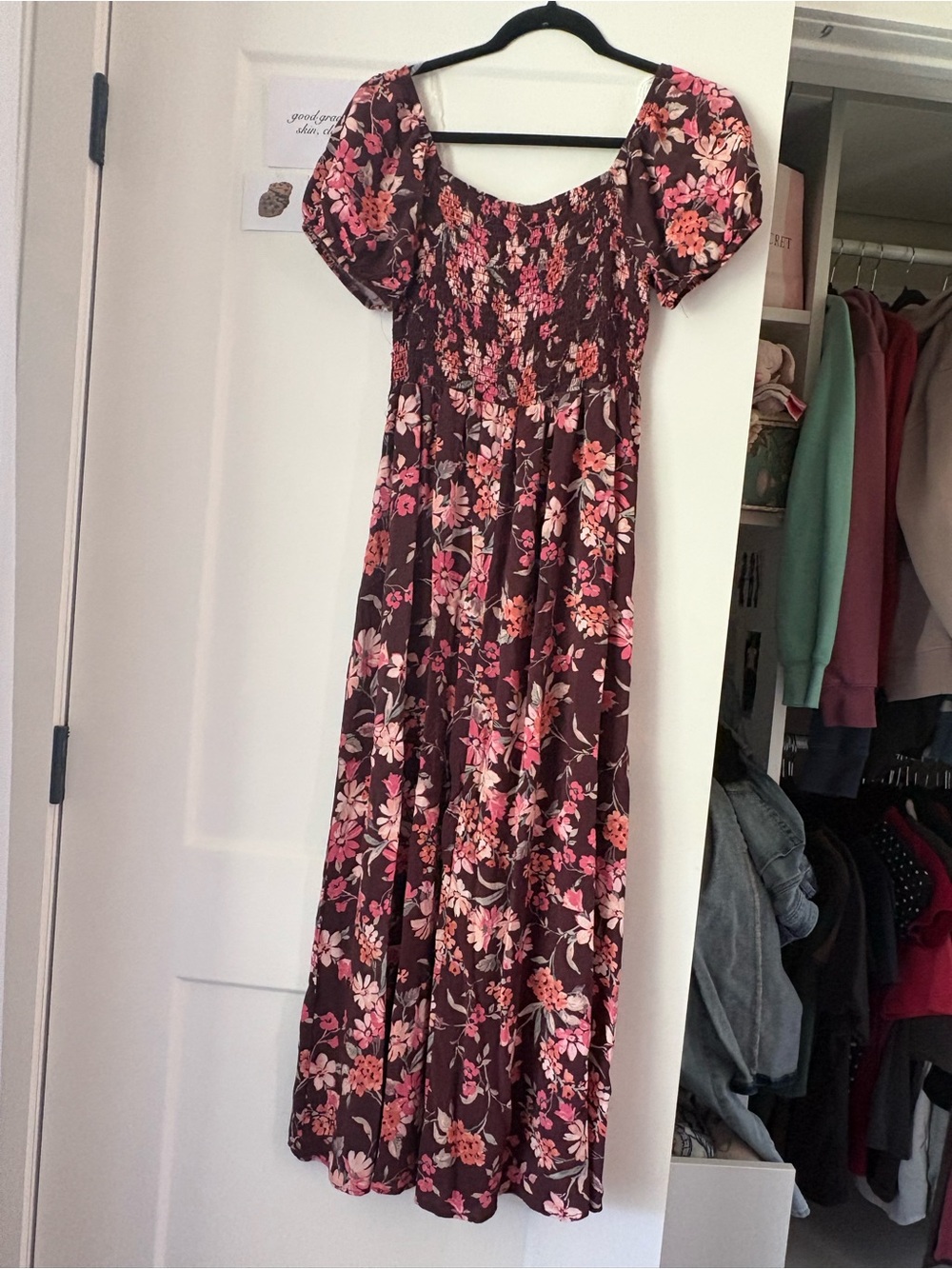 Wallflower Burgundy Maxi Dress with Pink Floral Print